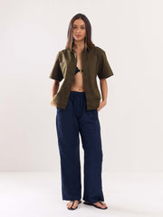 Brown Twill Cropped Shirt
